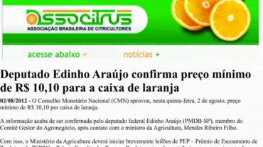 Deputado Edinho Araújo confirma preço mínimo de R$ 10,10 para a caixa de laranja