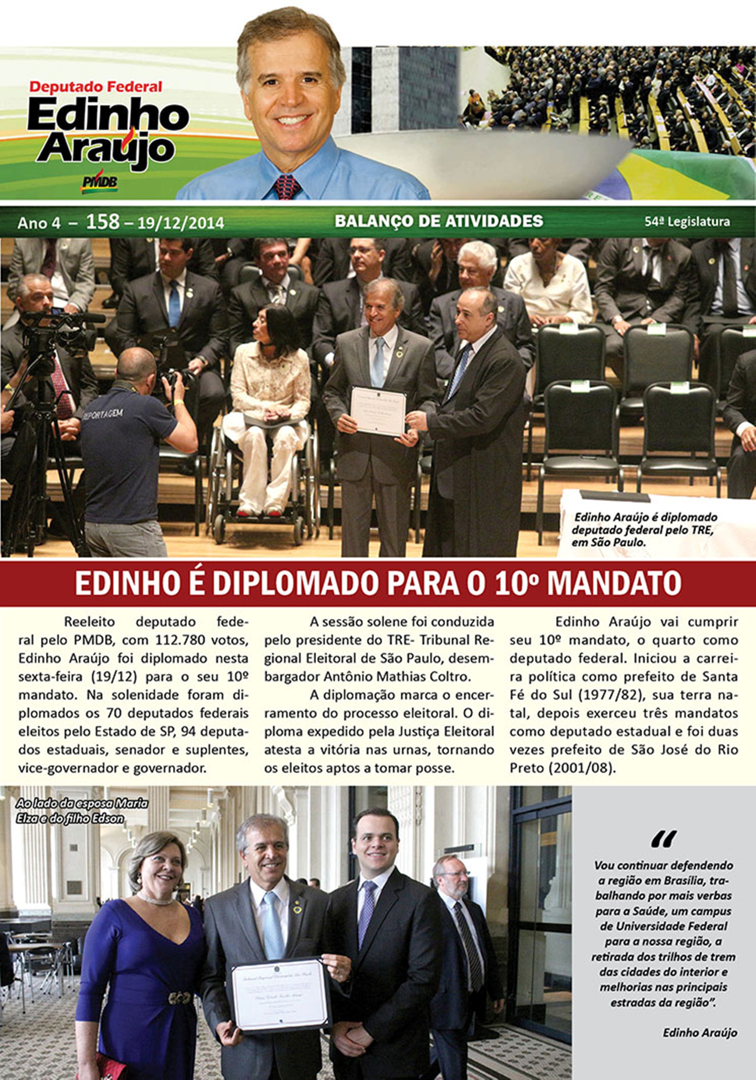 Edinho é diplomado para o 10º Mandato